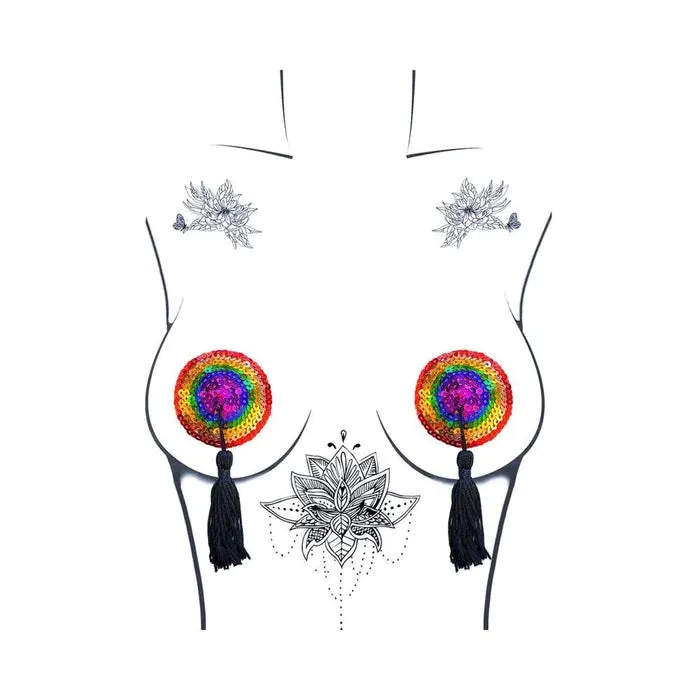 Neva Nude Anal Burlesque Rainbow Tassel Pasties