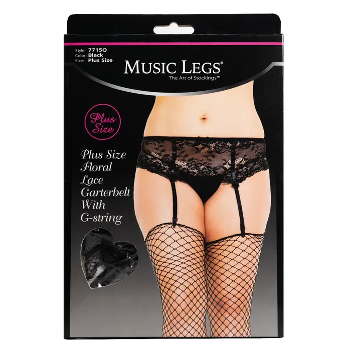 Music Legs Sheer Floral Lace Garter Belt GString Curvy Music Legs Hosiery
