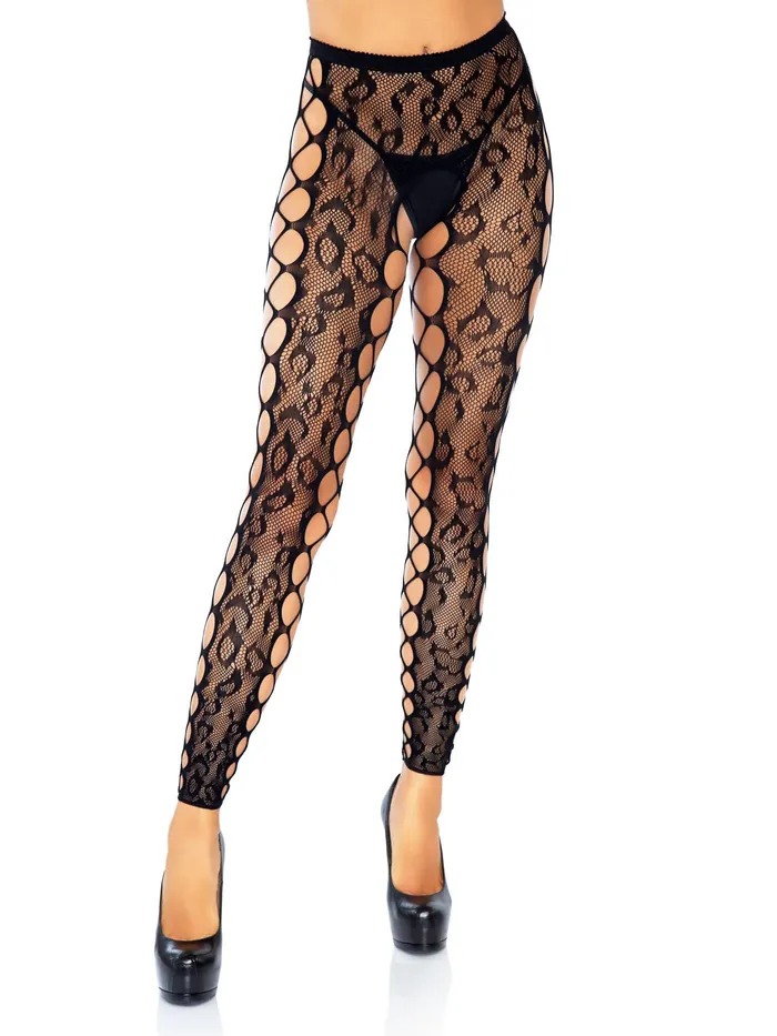 Anal Leg Avenue Footless Leopard Lace Crotchless Tights Black Anal Leg Avenue Footless Leopard Lace Crotchless Tights Black