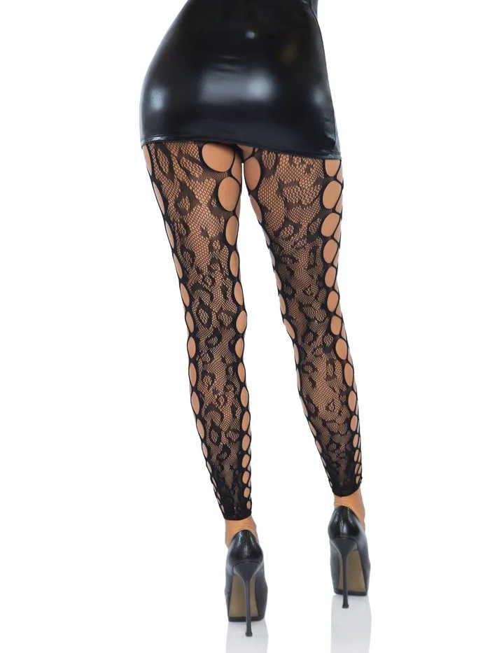 Anal Leg Avenue Footless Leopard Lace Crotchless Tights Black Anal Leg Avenue Footless Leopard Lace Crotchless Tights Black