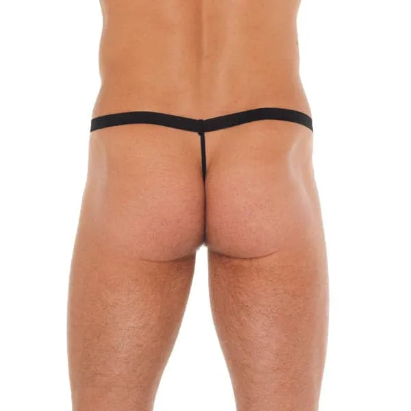 Rimba Mens Black GString With Leopard Print Pouch Anal Rimba Mens Black GString With Leopard Print Pouch Anal