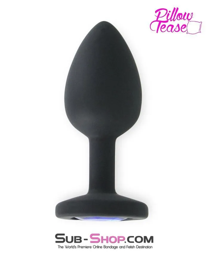 Moonwell Anal 7296M Mini Black Silicone Butt Plug with Sapphire Crystal LAST CHANCE Final Closeout