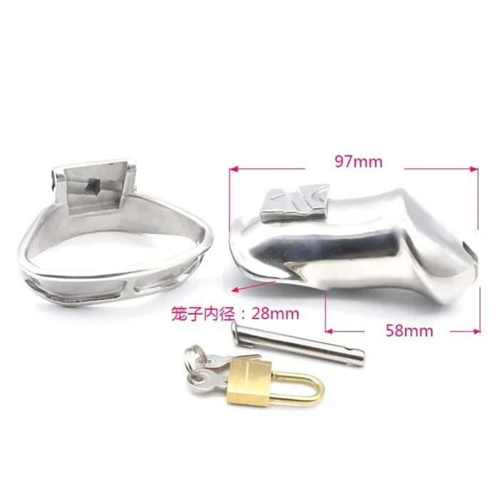 Moonwell Male Sex Toys 2709M Dick Steele Long High Security Chastity Cock Cage with Small Cock Cuff