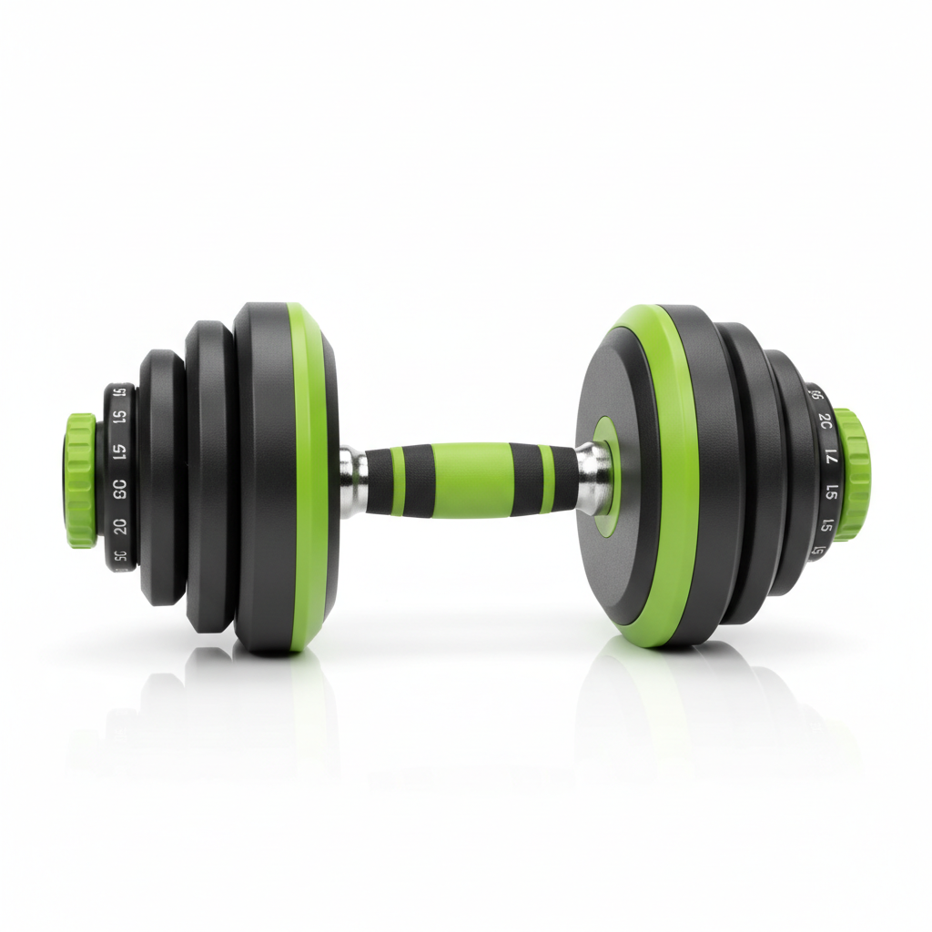 Quick Flex Adjustable Dumbbell - green and black adjustable dumbbell with quick-release weight adjustment