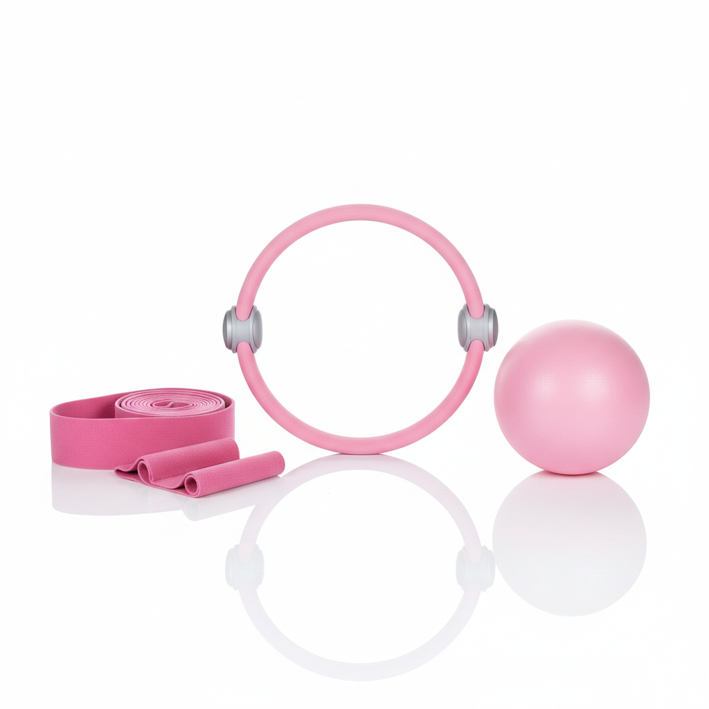 FlexPeak Pilates Beginner Set in pink - pilates ring, resistance bands and mini ball