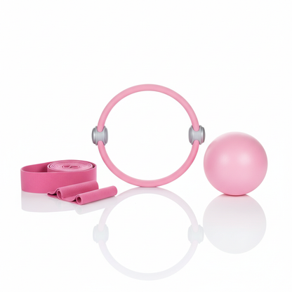 FlexPeak Pilates Beginner Set in pink - pilates ring, resistance bands and mini ball