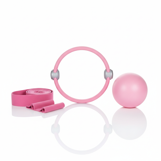FlexPeak Pilates Beginner Set in pink - pilates ring, resistance bands and mini ball